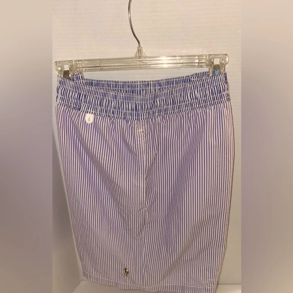 Ralph Lauren Men’s Draw String Swim Trunk Lavender & contrasting Blue stripe L